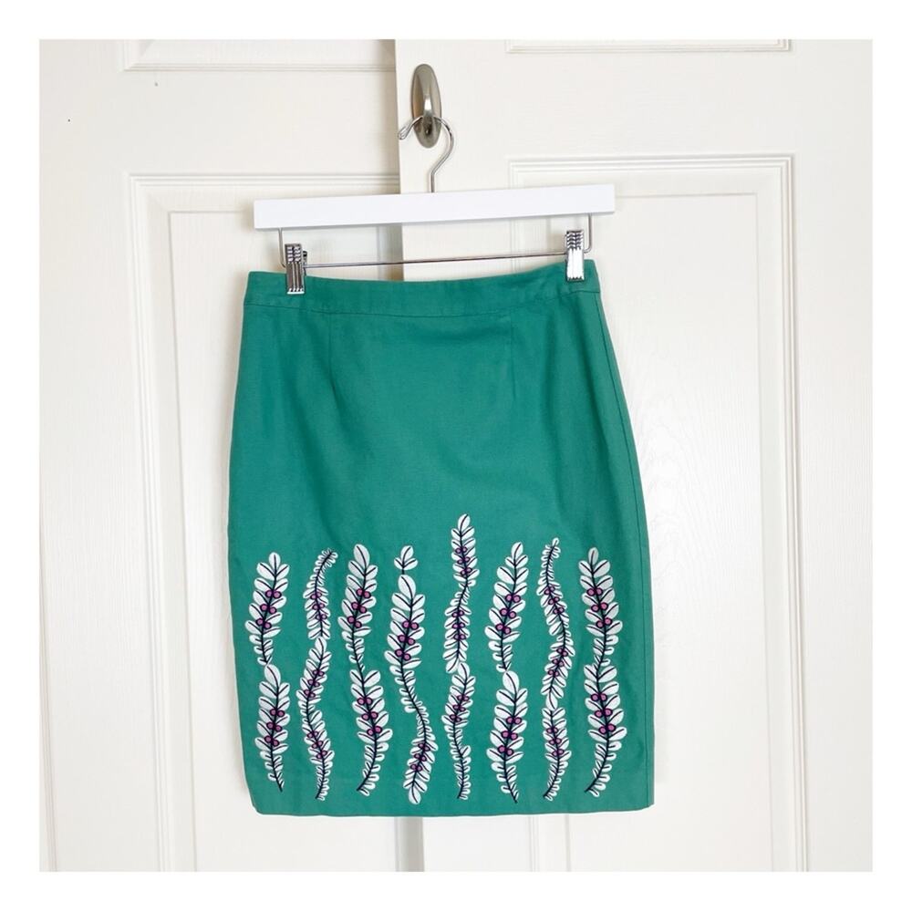 Boden Embroidered Floral Vines Pencil Skirt Cotton NWOT Sz 4P